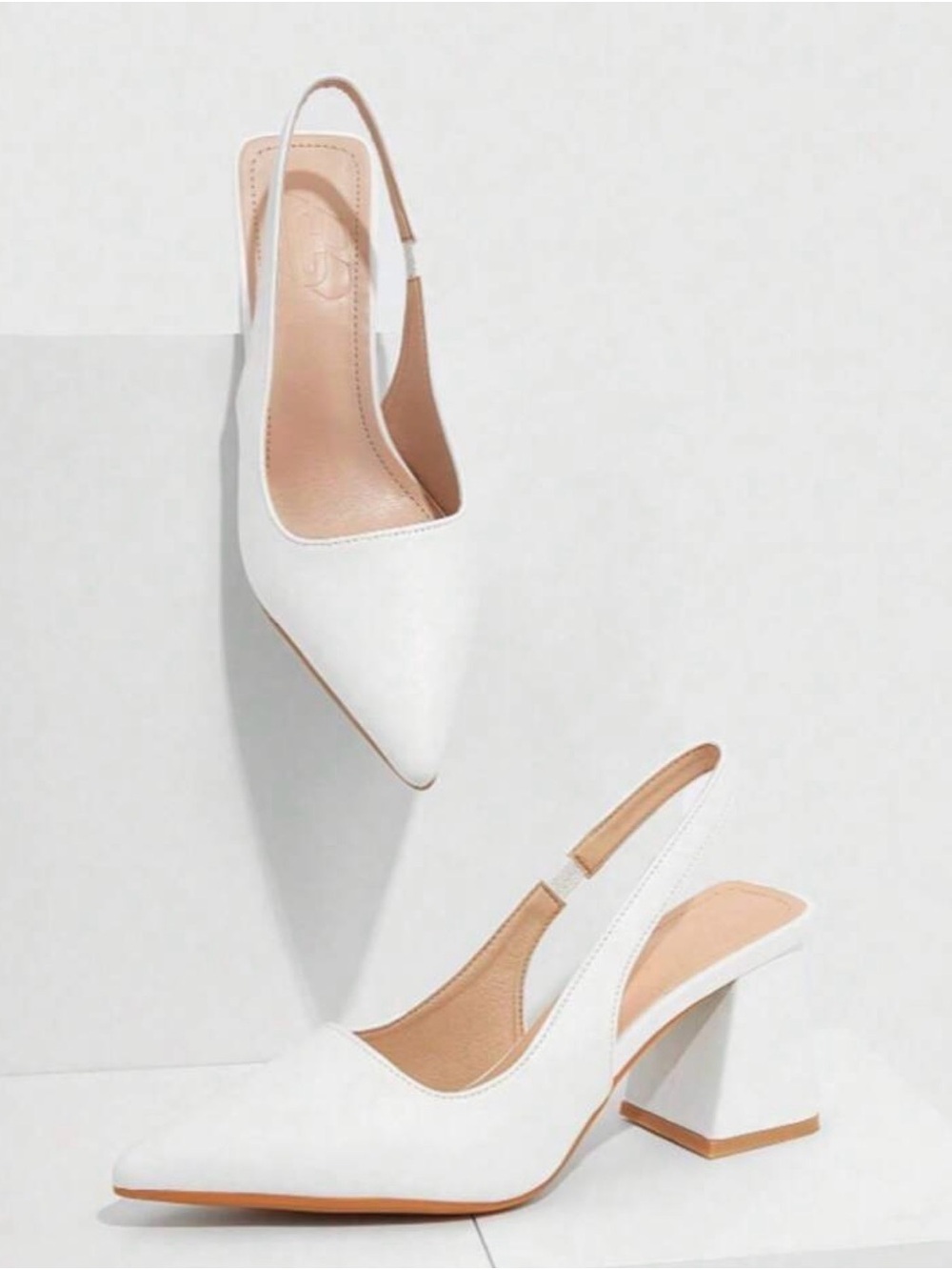 SHEIN White Pointed Slingback Block Heel Pumps